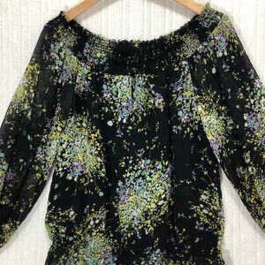 INC International Concepts Floral Blouse Smocked Off Shoulder Top Size 4